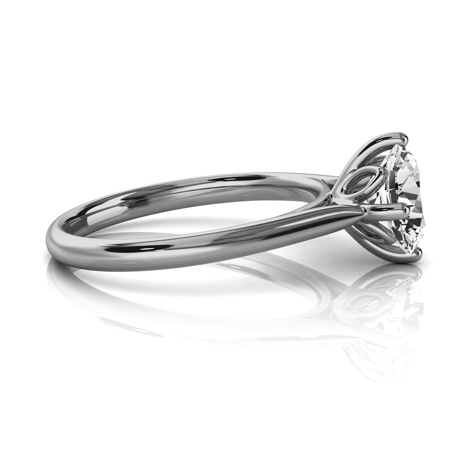14K White Gold Marlev Flower Crown Solitaire Ring